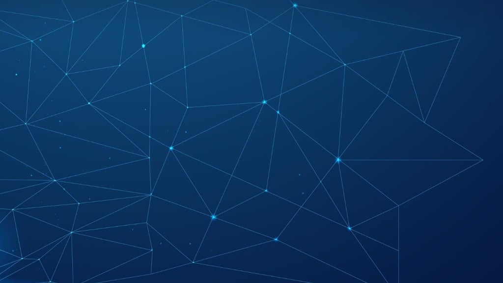 Abstract digital background featuring interconnected geometric lines and glowing points on a dark blue gradient, symbolizing technology, data networks, and connectivity.